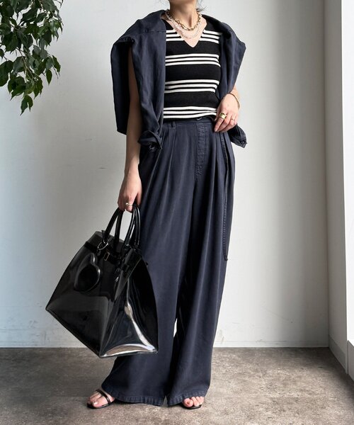 DouDou（ドゥドゥ）の「【WEB限定】ボーダーニットタンク（ニット/セーター・レディース・グレー/オフホワイト/ブラック・FREE）」の16枚目の写真