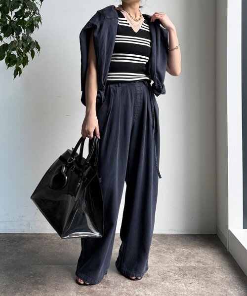 DouDou（ドゥドゥ）の「【WEB限定】ボーダーニットタンク（ニット/セーター・レディース・グレー/オフホワイト/ブラック・FREE）」の19枚目の写真