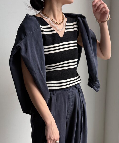 DouDou（ドゥドゥ）の「【WEB限定】ボーダーニットタンク（ニット/セーター・レディース・グレー/オフホワイト/ブラック・FREE）」の20枚目の写真