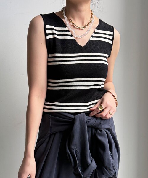 DouDou（ドゥドゥ）の「【WEB限定】ボーダーニットタンク（ニット/セーター・レディース・グレー/オフホワイト/ブラック・FREE）」の21枚目の写真
