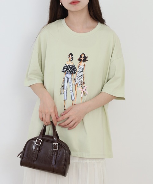 Anna Nicola(アンナニコラ)の「Anna Nicola ガールプリント半袖Tシャツ(Tシャツ/カットソー・レディース・ブラック/オフホワイト/ライム・38)」の1枚目の写真