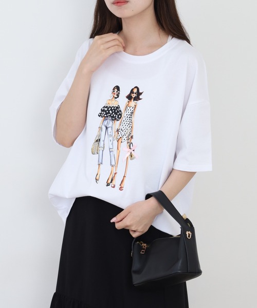 Anna Nicola(アンナニコラ)の「Anna Nicola ガールプリント半袖Tシャツ(Tシャツ/カットソー・レディース・ブラック/オフホワイト/ライム・38)」の5枚目の写真