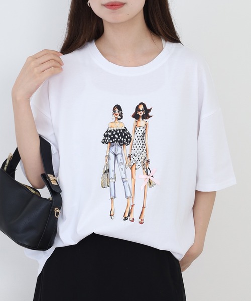 Anna Nicola(アンナニコラ)の「Anna Nicola ガールプリント半袖Tシャツ(Tシャツ/カットソー・レディース・ブラック/オフホワイト/ライム・38)」の6枚目の写真