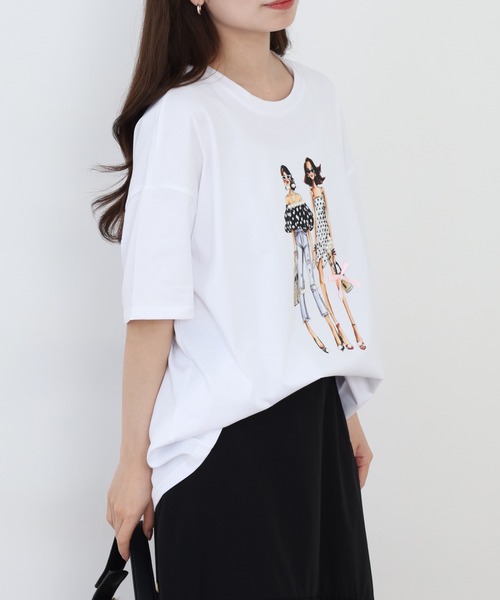 Anna Nicola(アンナニコラ)の「Anna Nicola ガールプリント半袖Tシャツ(Tシャツ/カットソー・レディース・ブラック/オフホワイト/ライム・38)」の7枚目の写真