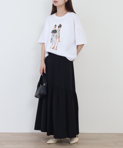 Anna Nicola(アンナニコラ)の「Anna Nicola ガールプリント半袖Tシャツ(Tシャツ/カットソー・レディース・ブラック/オフホワイト/ライム・38)」の8枚目の写真