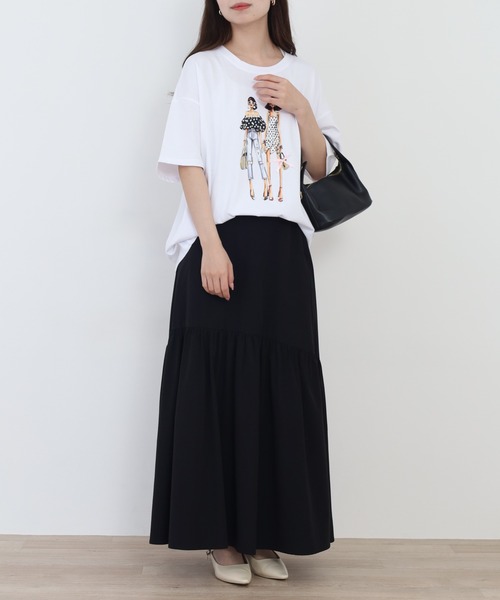 Anna Nicola(アンナニコラ)の「Anna Nicola ガールプリント半袖Tシャツ(Tシャツ/カットソー・レディース・ブラック/オフホワイト/ライム・38)」の9枚目の写真