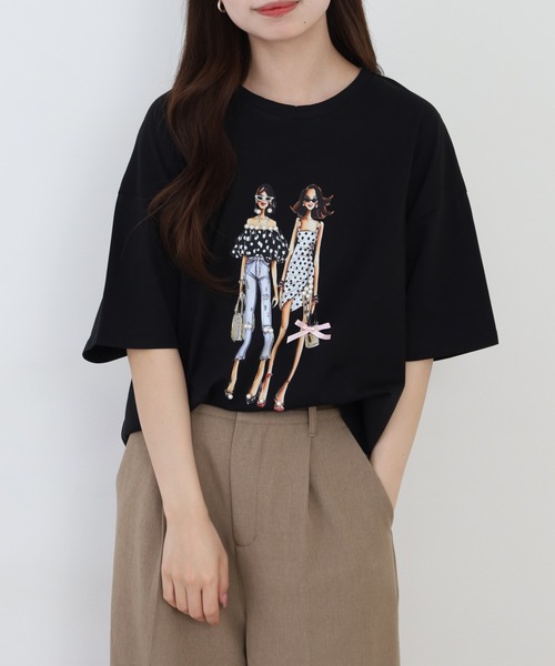 Anna Nicola(アンナニコラ)の「Anna Nicola ガールプリント半袖Tシャツ(Tシャツ/カットソー・レディース・ブラック/オフホワイト/ライム・38)」の10枚目の写真