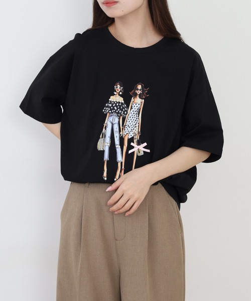 Anna Nicola(アンナニコラ)の「Anna Nicola ガールプリント半袖Tシャツ(Tシャツ/カットソー・レディース・ブラック/オフホワイト/ライム・38)」の12枚目の写真