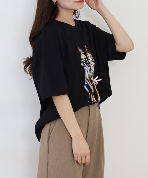 Anna Nicola(アンナニコラ)の「Anna Nicola ガールプリント半袖Tシャツ(Tシャツ/カットソー・レディース・ブラック/オフホワイト/ライム・38)」の13枚目の写真