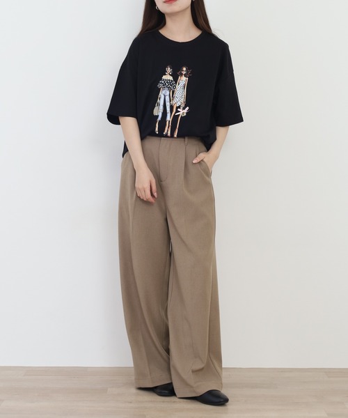 Anna Nicola(アンナニコラ)の「Anna Nicola ガールプリント半袖Tシャツ(Tシャツ/カットソー・レディース・ブラック/オフホワイト/ライム・38)」の14枚目の写真