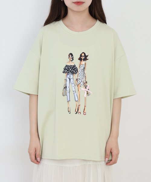 Anna Nicola(アンナニコラ)の「Anna Nicola ガールプリント半袖Tシャツ(Tシャツ/カットソー・レディース・ブラック/オフホワイト/ライム・38)」の22枚目の写真