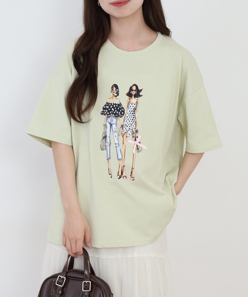 Anna Nicola(アンナニコラ)の「Anna Nicola ガールプリント半袖Tシャツ(Tシャツ/カットソー・レディース・ブラック/オフホワイト/ライム・38)」の17枚目の写真