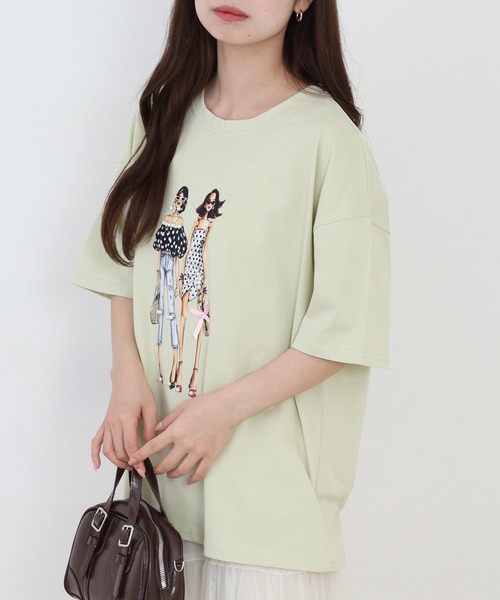 Anna Nicola(アンナニコラ)の「Anna Nicola ガールプリント半袖Tシャツ(Tシャツ/カットソー・レディース・ブラック/オフホワイト/ライム・38)」の16枚目の写真