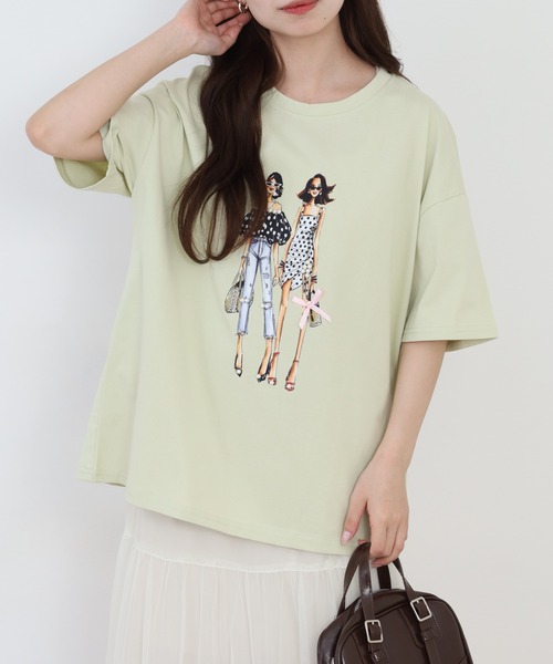 Anna Nicola(アンナニコラ)の「Anna Nicola ガールプリント半袖Tシャツ(Tシャツ/カットソー・レディース・ブラック/オフホワイト/ライム・38)」の18枚目の写真