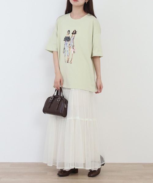 Anna Nicola(アンナニコラ)の「Anna Nicola ガールプリント半袖Tシャツ(Tシャツ/カットソー・レディース・ブラック/オフホワイト/ライム・38)」の21枚目の写真