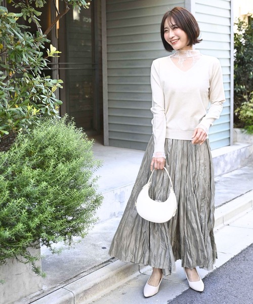 Ehre style（エーレスタイル）の「時短で素敵に 1枚で完成 レース付ニット（ニット/セーター・レディース・ブラック/アイボリー・FREE）」の10枚目の写真