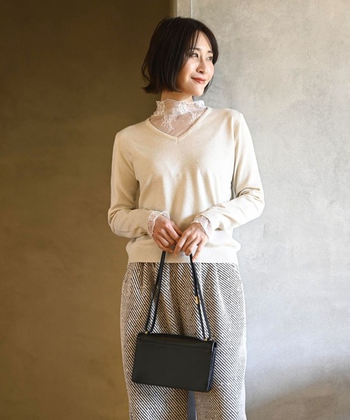 Ehre style（エーレスタイル）の「時短で素敵に 1枚で完成 レース付ニット（ニット/セーター・レディース・ブラック/アイボリー・FREE）」の18枚目の写真