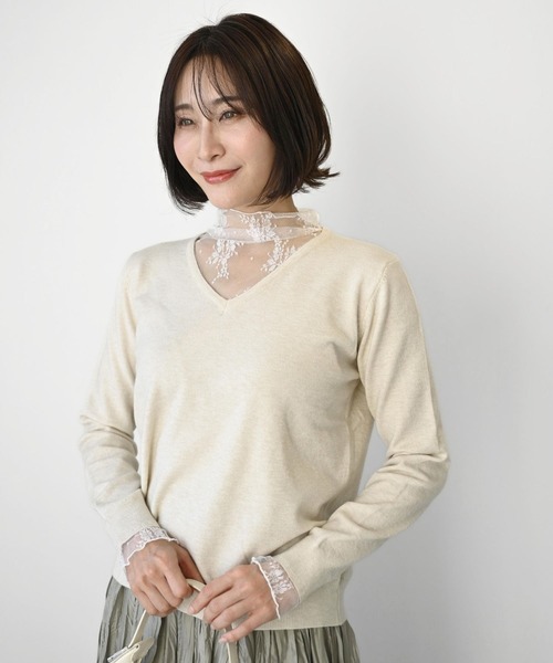 Ehre style（エーレスタイル）の「時短で素敵に 1枚で完成 レース付ニット（ニット/セーター・レディース・ブラック/アイボリー・FREE）」の21枚目の写真