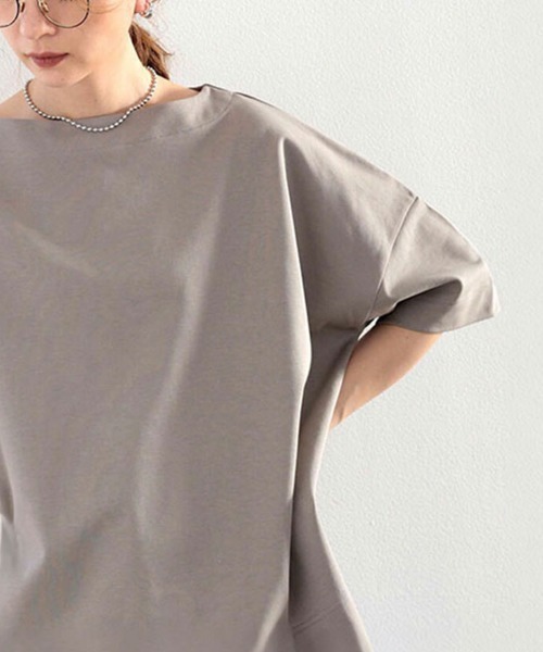 SallyLunn(サリーラン)の「ボートネック五分袖カットソー(Tシャツ/カットソー・レディース・グレイッシュベージュ/ホワイト/ベージュ/ブルー/ブラック・MEDIUM/LARGE)」の15枚目の写真