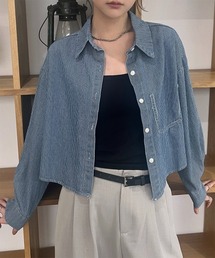 Rejoule（リジュール）の「無地 ストライプ クロップド丈デニムシャツ（シャツ/ブラウス）」