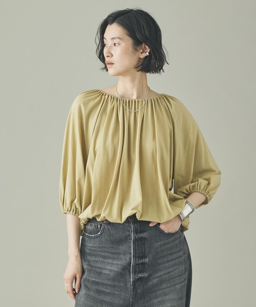 Curensology（カレンソロジー）の「Curensology(カレンソロジー)/ソフトテンジクギャザープルオーバー（Tシャツ/カットソー・レディース・ブラック/ホワイト/イエロー・FREE）」の3枚目の写真