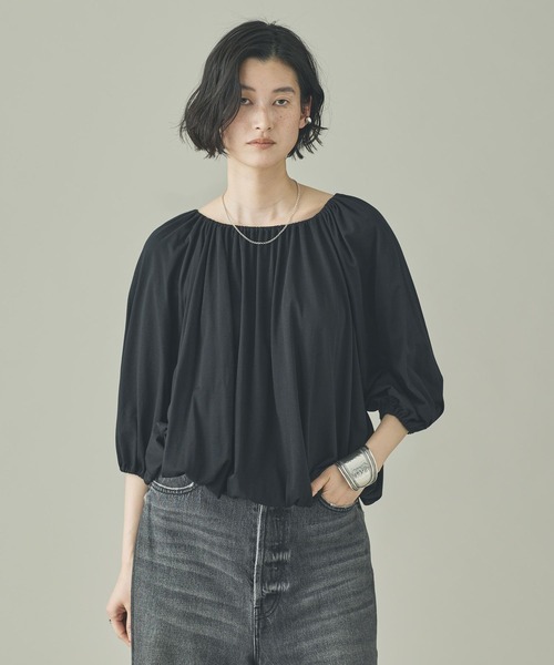 Curensology（カレンソロジー）の「Curensology(カレンソロジー)/ソフトテンジクギャザープルオーバー（Tシャツ/カットソー・レディース・ブラック/ホワイト/イエロー・FREE）」の13枚目の写真