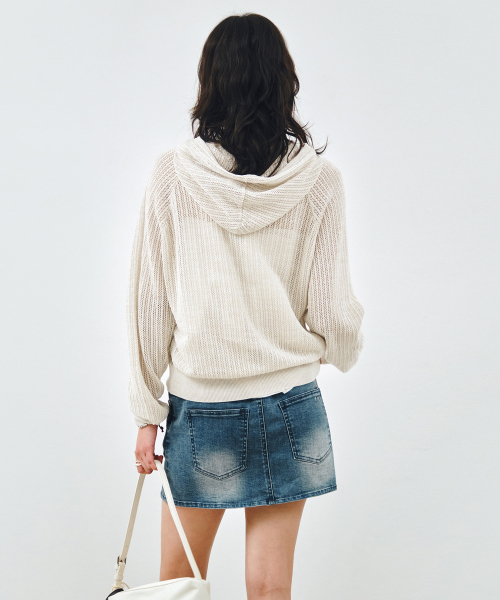 MONGDOL(モンドル)の「クロシェニットフードジップアップライトベージュMDCD040LBEIGE(カーディガン/ボレロ・レディース・その他・F)」の4枚目の写真