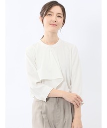 【ストレッチ イージーケア】m.f.エディトリアル レディース ラッフル フリル 7分袖 プルオーバー ブラウス