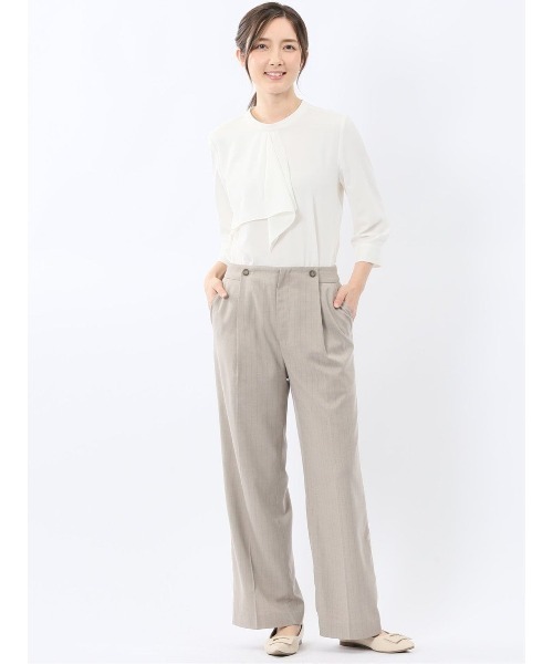m.f.editorial(エムエフエディトリアル)の「【ストレッチ イージーケア】m.f.エディトリアル レディース ラッフル フリル 7分袖 プルオーバー ブラウス(シャツ/ブラウス・レディース・ネイビー/アイボリー/サックスブルー・MEDIUM/LARGE)」の8枚目の写真