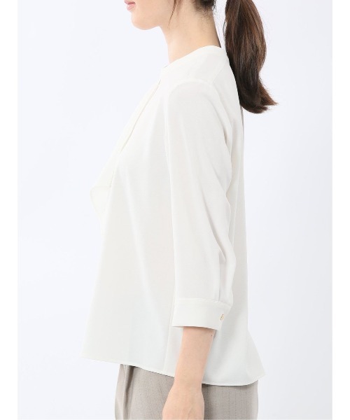 m.f.editorial(エムエフエディトリアル)の「【ストレッチ イージーケア】m.f.エディトリアル レディース ラッフル フリル 7分袖 プルオーバー ブラウス(シャツ/ブラウス・レディース・ネイビー/アイボリー/サックスブルー・MEDIUM/LARGE)」の10枚目の写真