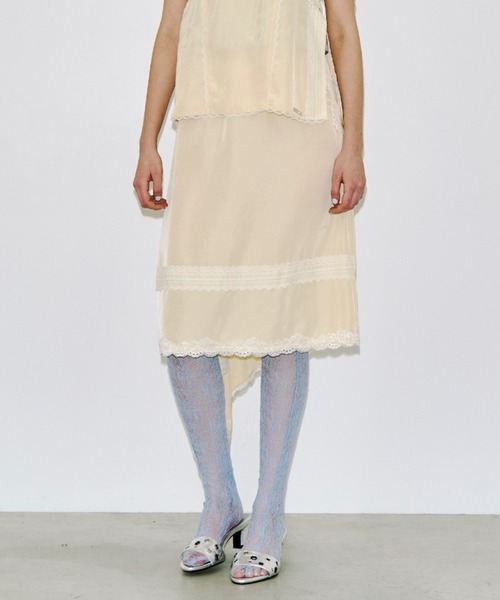 JOSE MOON（ジョゼムーン）の「CROSS OVER LACE SKIRT/クロスオーバーレーススカート（スカート・レディース・イエロー系その他/ブラック/ホワイト・FREE）」の5枚目の写真