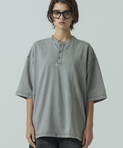 SLICK（スリック）の「【SLICK/スリック】Pigment Dye Henley Neck T-Shirt/ピグメントダイ ヘンリーネックTシャツ（Tシャツ/カットソー・メンズ・パープル/ライトグレー/ブラック・2/1/3）」の21枚目の写真