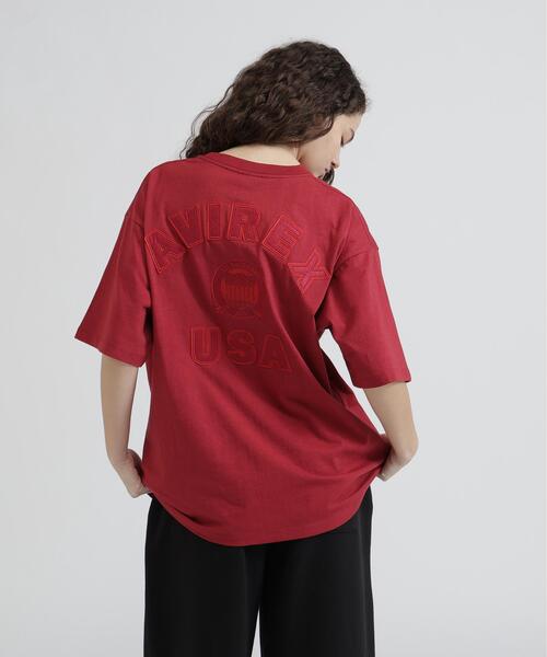 AVIREX(アヴィレックス)の「《WEB&DEPOT限定》VARSITY SS T-SHIRT(Tシャツ/カットソー・レディース・ブラック/レッド系その他4/ホワイト/ピンク・F)」の1枚目の写真