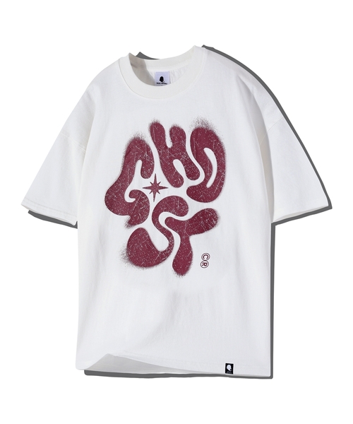 GHOST REPUBLIC(ゴーストリパブリック)の「シンボルクラックアートワークピグメント半袖Tシャツ2カラーGT-384(Tシャツ/カットソー・レディース・アイボリー/チャコールグレー・LARGE/X-LARGE/XX-LARGE)」の1枚目の写真
