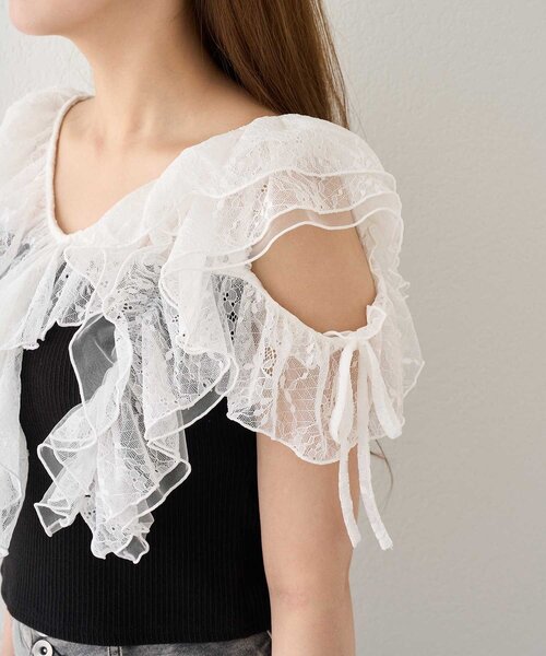 OLIVE des OLIVE(オリーブデオリーブ)の「【Belle Charme】Elegant Frill Lace Tops(Tシャツ/カットソー・レディース・トップグレー/ブラック/オフホワイト・FREE)」の14枚目の写真