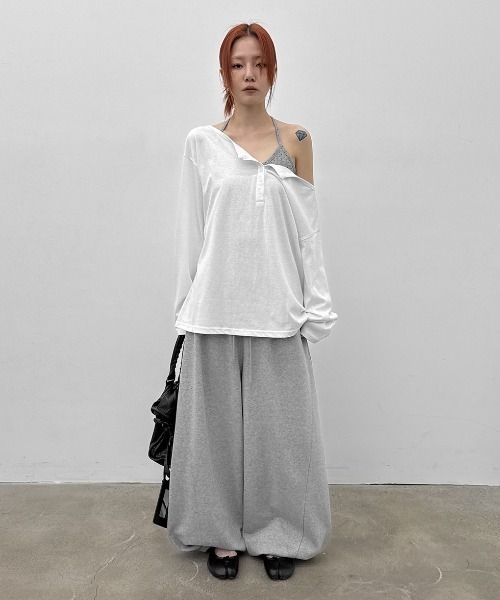 BLACKUP（ブラックアップ）の「[MADE] シースルールーズフィットヘンリーネック長袖Tシャツ（Tシャツ/カットソー・レディース・ネイビー/ホワイト/グレー・FREE）」の17枚目の写真