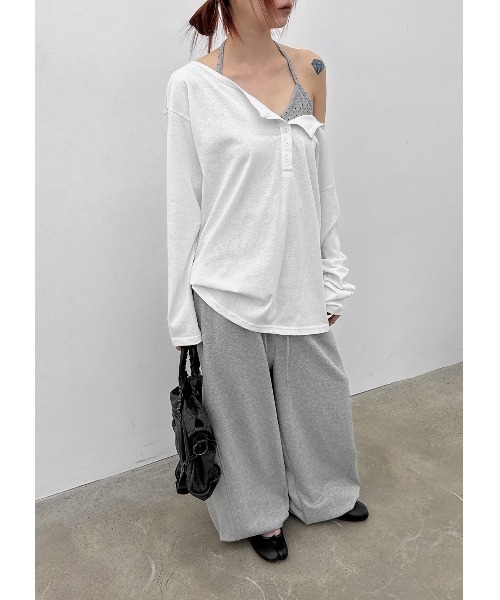BLACKUP（ブラックアップ）の「[MADE] シースルールーズフィットヘンリーネック長袖Tシャツ（Tシャツ/カットソー・レディース・ネイビー/ホワイト/グレー・FREE）」の16枚目の写真
