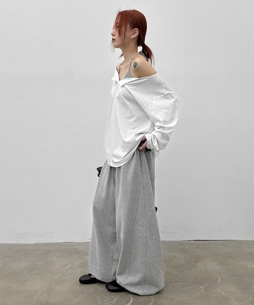 BLACKUP（ブラックアップ）の「[MADE] シースルールーズフィットヘンリーネック長袖Tシャツ（Tシャツ/カットソー・レディース・ネイビー/ホワイト/グレー・FREE）」の19枚目の写真