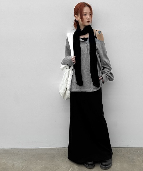 BLACKUP（ブラックアップ）の「[MADE] シースルールーズフィットヘンリーネック長袖Tシャツ（Tシャツ/カットソー・レディース・ネイビー/ホワイト/グレー・FREE）」の13枚目の写真