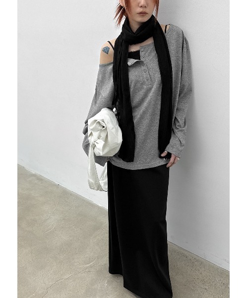 BLACKUP（ブラックアップ）の「[MADE] シースルールーズフィットヘンリーネック長袖Tシャツ（Tシャツ/カットソー・レディース・ネイビー/ホワイト/グレー・FREE）」の11枚目の写真