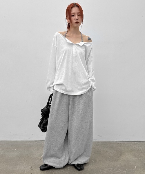 BLACKUP（ブラックアップ）の「[MADE] シースルールーズフィットヘンリーネック長袖Tシャツ（Tシャツ/カットソー・レディース・ネイビー/ホワイト/グレー・FREE）」の18枚目の写真