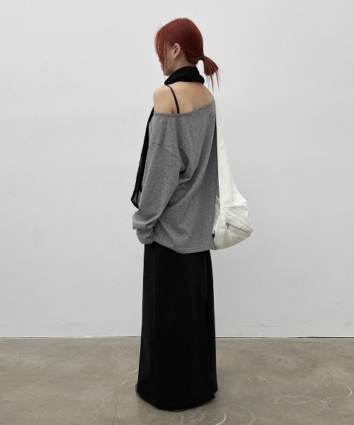 BLACKUP（ブラックアップ）の「[MADE] シースルールーズフィットヘンリーネック長袖Tシャツ（Tシャツ/カットソー・レディース・ネイビー/ホワイト/グレー・FREE）」の12枚目の写真