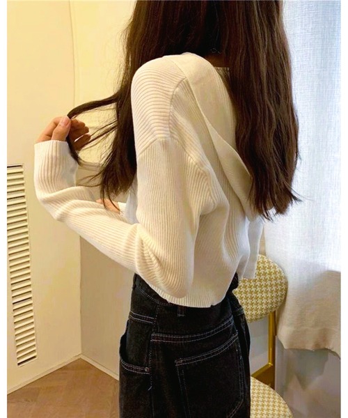 inst.ALL(インストール)の「クロップド丈ダブルジップニットフーディー(カーディガン/ボレロ・レディース・グレー/ホワイト/レッド/ブラック・M)」の11枚目の写真
