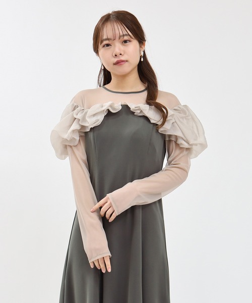 TRUDEA(トルディア)の「チュール使い ラッフルフリル フレアドレス(ドレス・レディース・ライトグレー/チャコールグレー/ブラック・MEDIUM)」の6枚目の写真