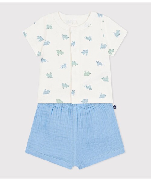 PETIT BATEAU（プチバトー）の「ダブルガーゼベビー２点セット（シャツ/ブラウス・キッズ・ライトブルー・6MONTH/12MONTH/18MONTH）」の2枚目の写真