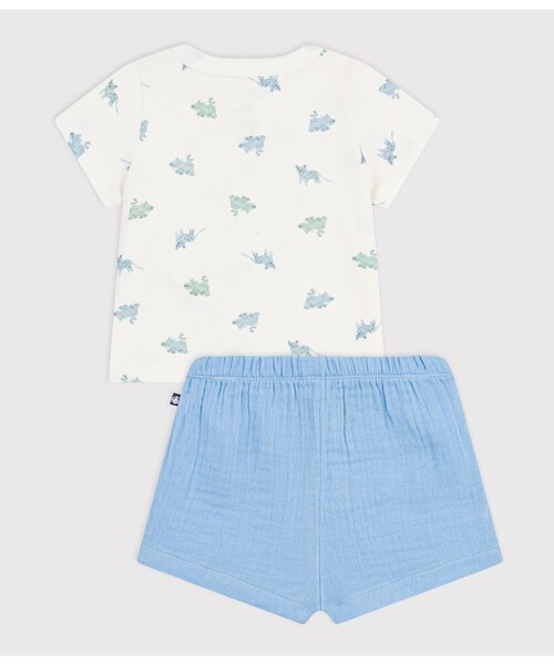 PETIT BATEAU（プチバトー）の「ダブルガーゼベビー２点セット（シャツ/ブラウス・キッズ・ライトブルー・6MONTH/12MONTH/18MONTH）」の3枚目の写真