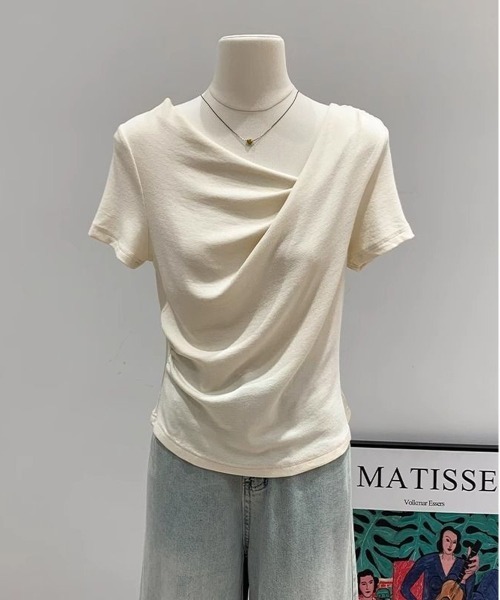 NEW GENTLEMAN(ニュージェントルマン)の「アリア ドレープ オフショル Tシャツ(Tシャツ/カットソー・レディース・サックスブルー/ピンク/ホワイト・L/M)」の7枚目の写真