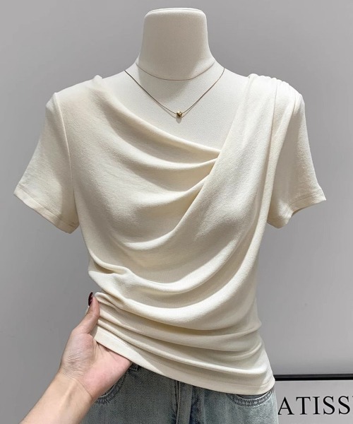 NEW GENTLEMAN(ニュージェントルマン)の「アリア ドレープ オフショル Tシャツ(Tシャツ/カットソー・レディース・サックスブルー/ピンク/ホワイト・L/M)」の9枚目の写真