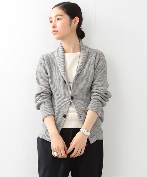 BEAMS BOY（ビームスボーイ）の「BEAMS BOY / 8ゲージ 畦編み ショールカラ―カーディガン（カーディガン/ボレロ・レディース・グレー/ネイビー・ONE SIZE）」の2枚目の写真