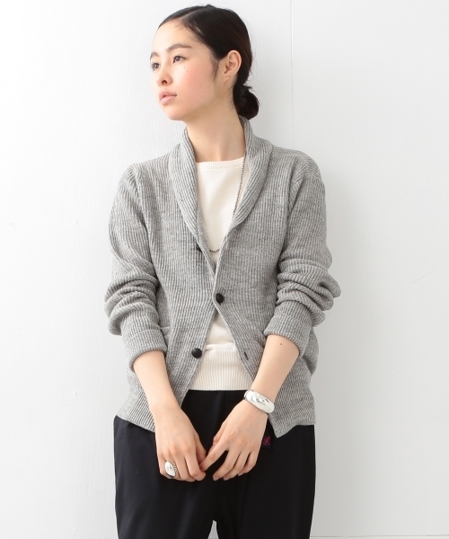 BEAMS BOY（ビームスボーイ）の「BEAMS BOY / 8ゲージ 畦編み ショールカラ―カーディガン（カーディガン/ボレロ・レディース・グレー/ネイビー・ONE SIZE）」の4枚目の写真